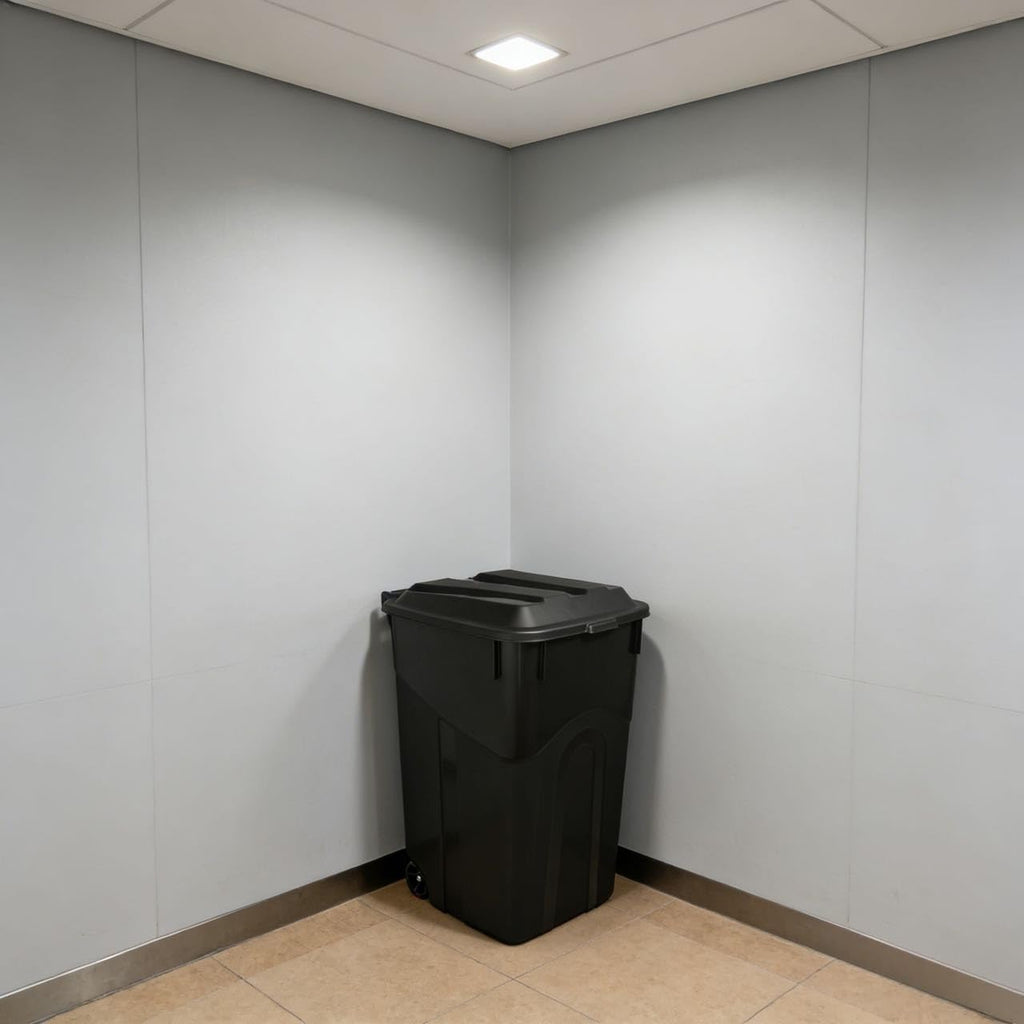 45 Gallon Black Wheeled Garbage Can with Attached Lid W7766
