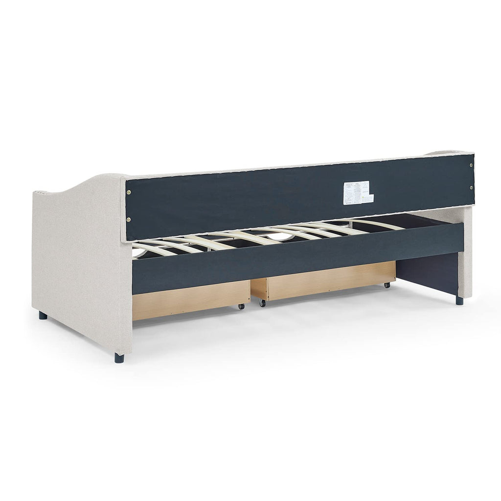 Beige Twin Size Upholstered Daybed with Drawers S344340