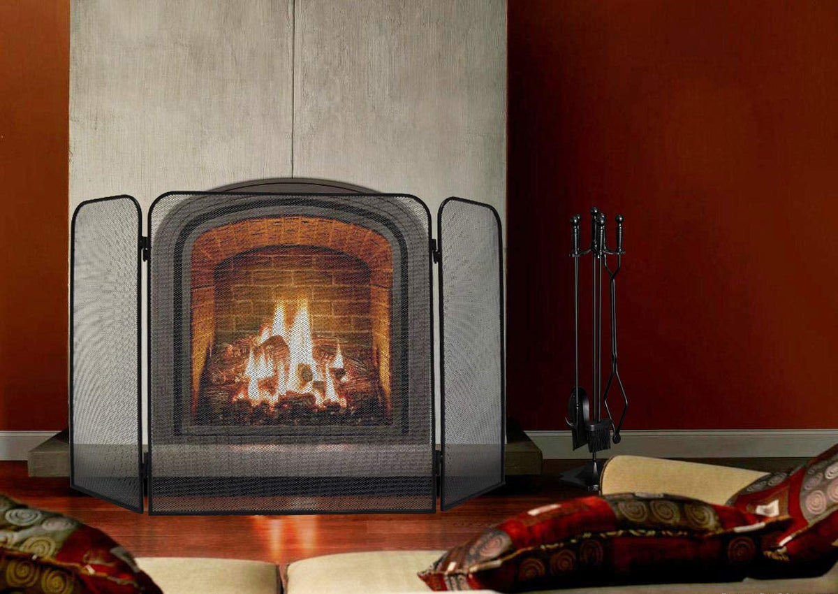 Iron 3-Panel Fireplace Screen Spark Guard H81141