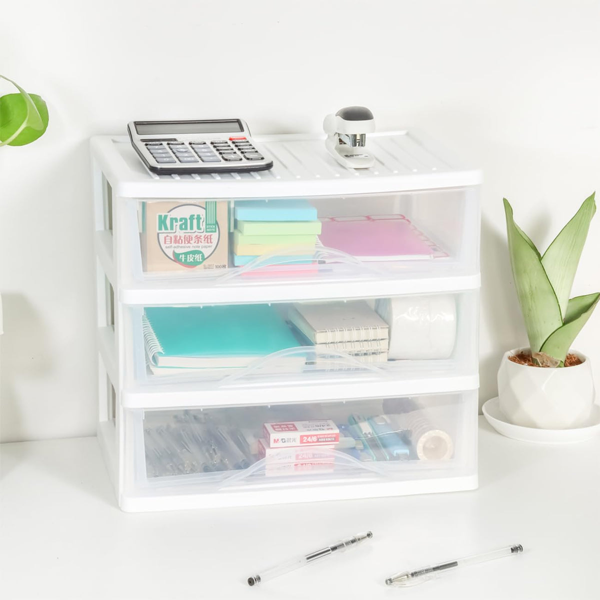 White 3 Drawer Plastic Stackable Storage Organizer Z714