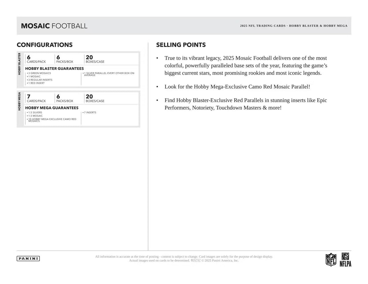 2025 Mosaic Football Trading Card Box G39956