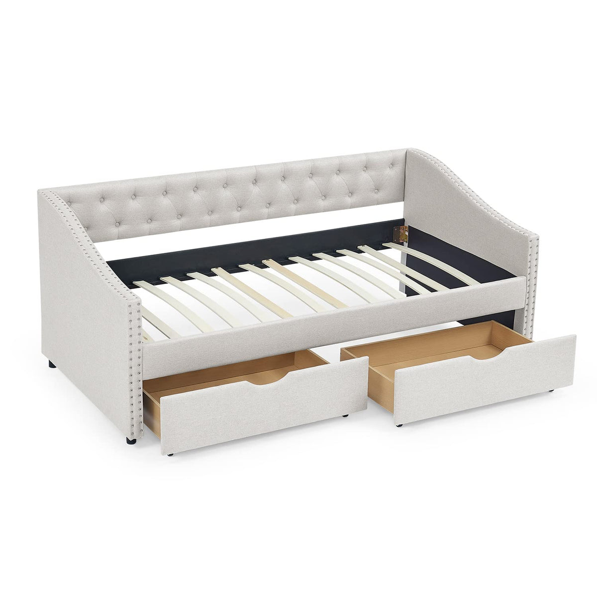 Beige Twin Size Upholstered Daybed with Drawers S344340