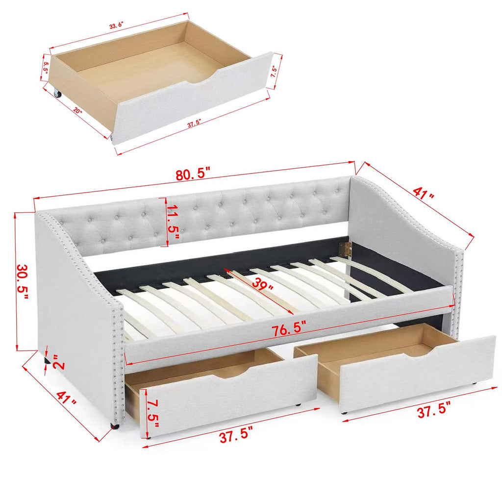 Beige Twin Size Upholstered Daybed with Drawers S344340