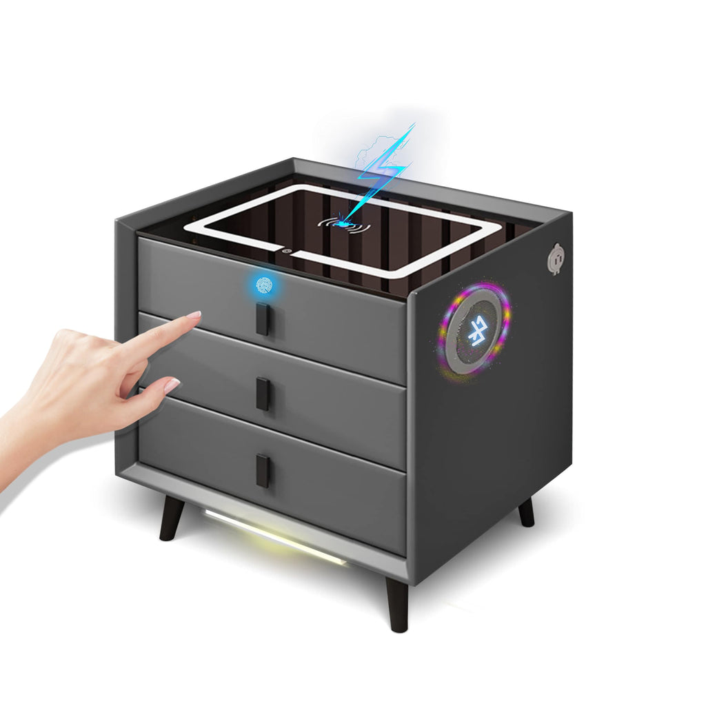 Gray Nightstands with Wireless Charging Station and USB Charging N8590