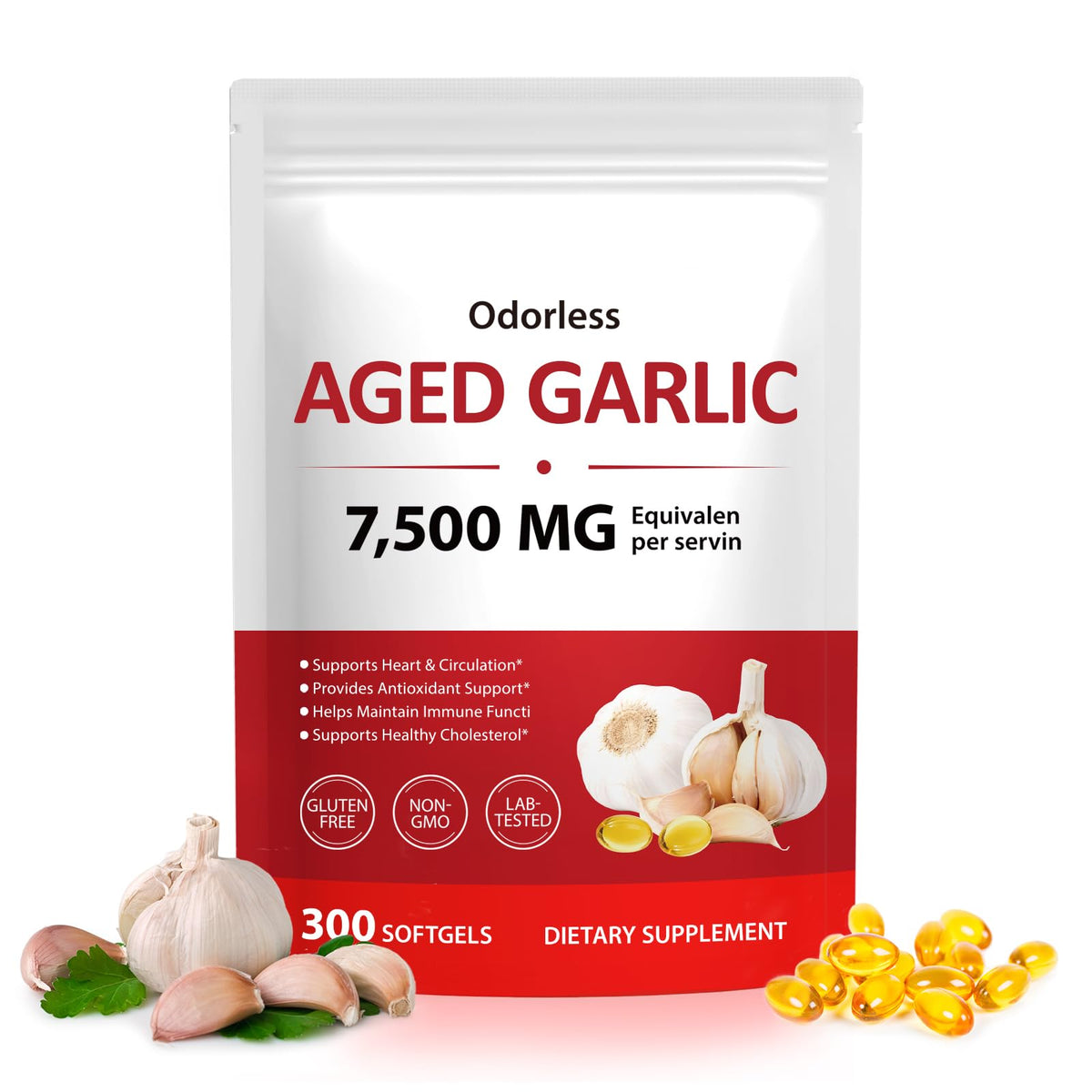 Odorless Garlic Softgels 7500mg 300 Softgels W128