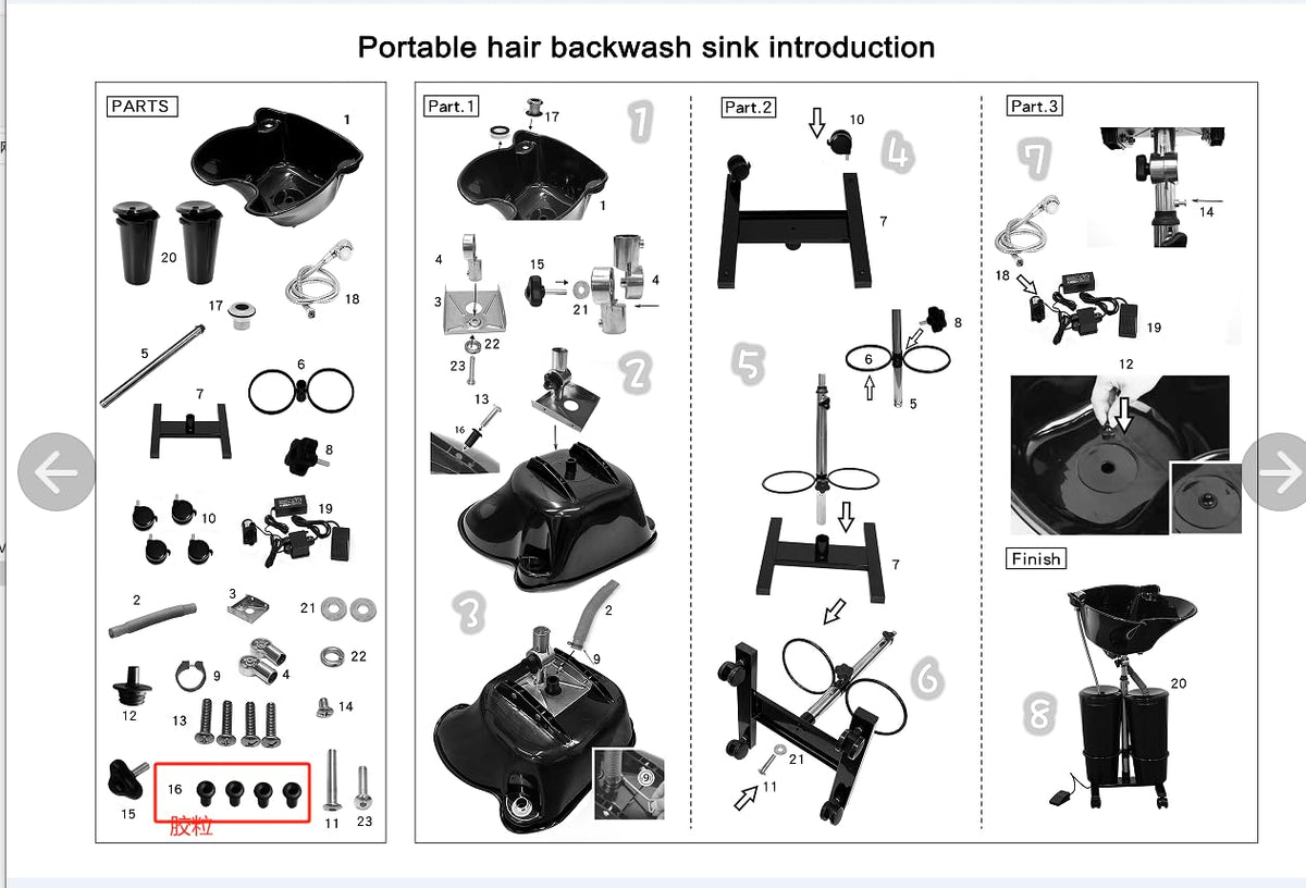 Portable Shampoo Bowl with Electric Pump X6818