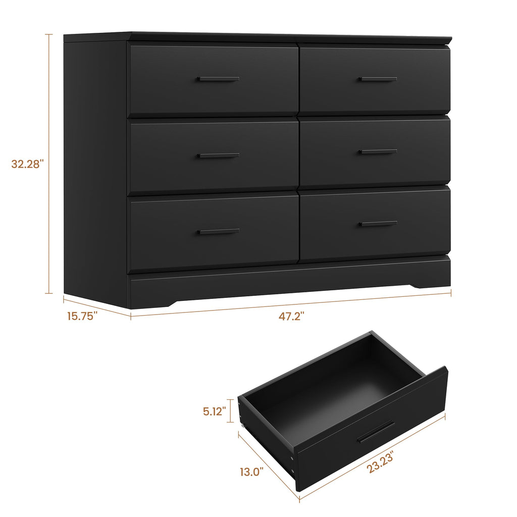 Black 6 Drawer Wood Dresser F699