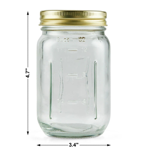 16 oz Regular Mouth Mason Jars with Lids & Rings O773