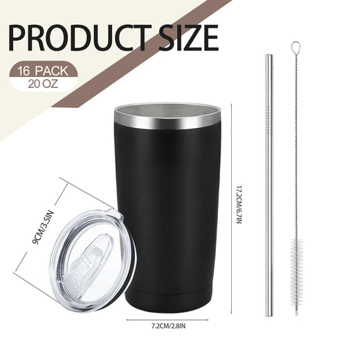 16 Pack Stainless Steel Insulated Tumbler 20oz Black Q41163