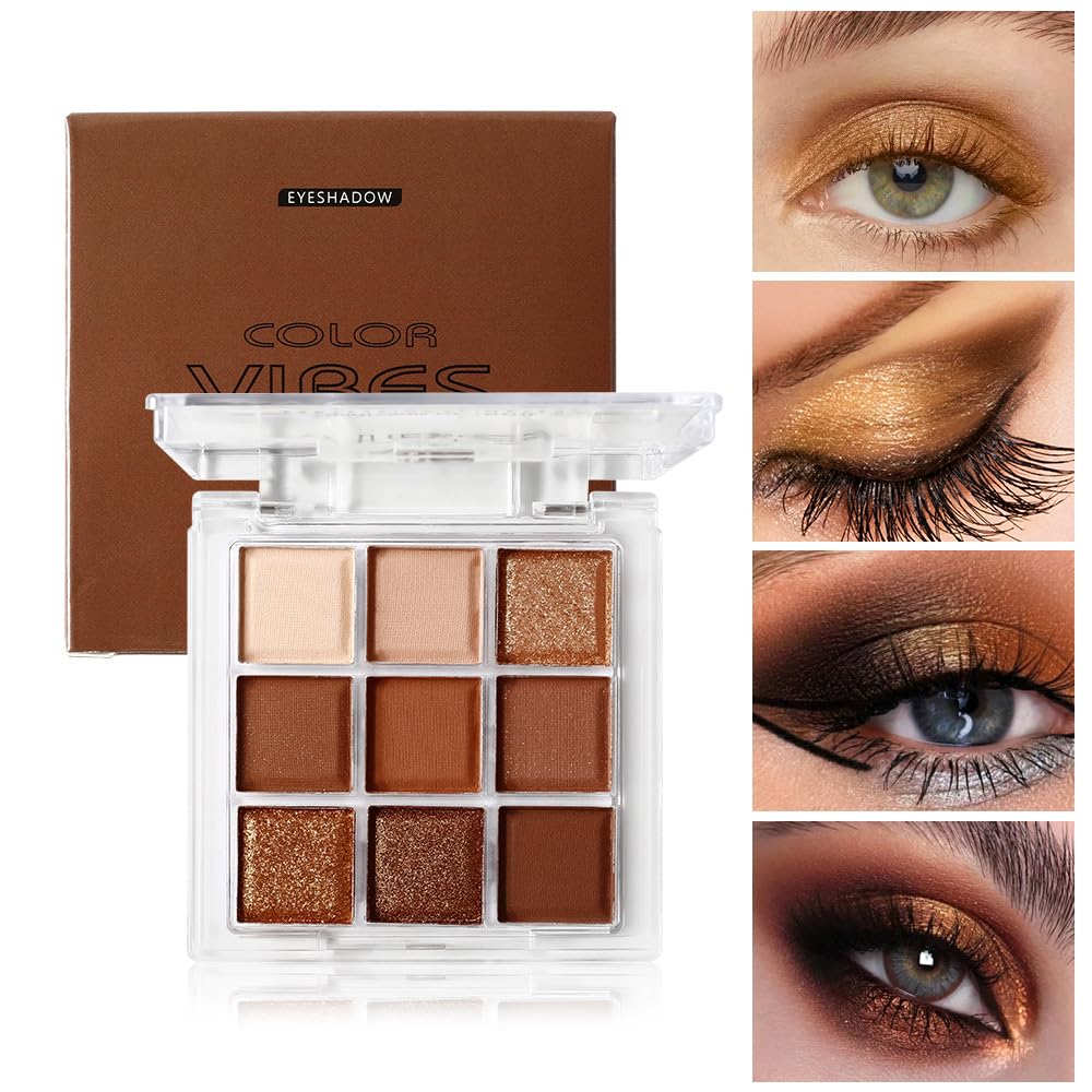 Golden Caramel 9 Warm Bronze & Nude Brown Eyeshadow Palette Matte & Metallic K629