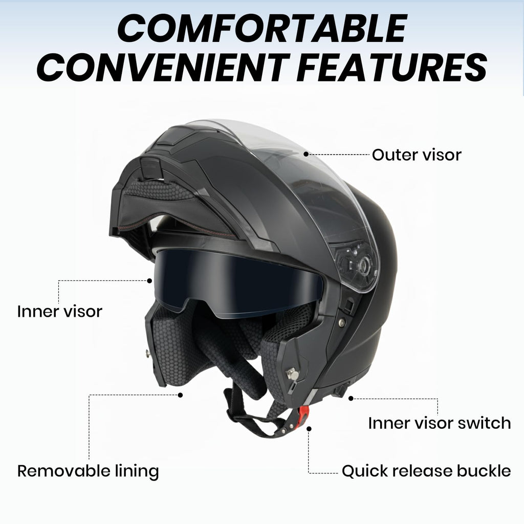 Modular Flip Up Motorcycle Helmet with Dual Visor D3989