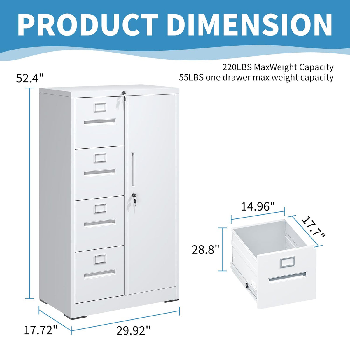 4 Drawer Metal File Cabinet with Lock P893