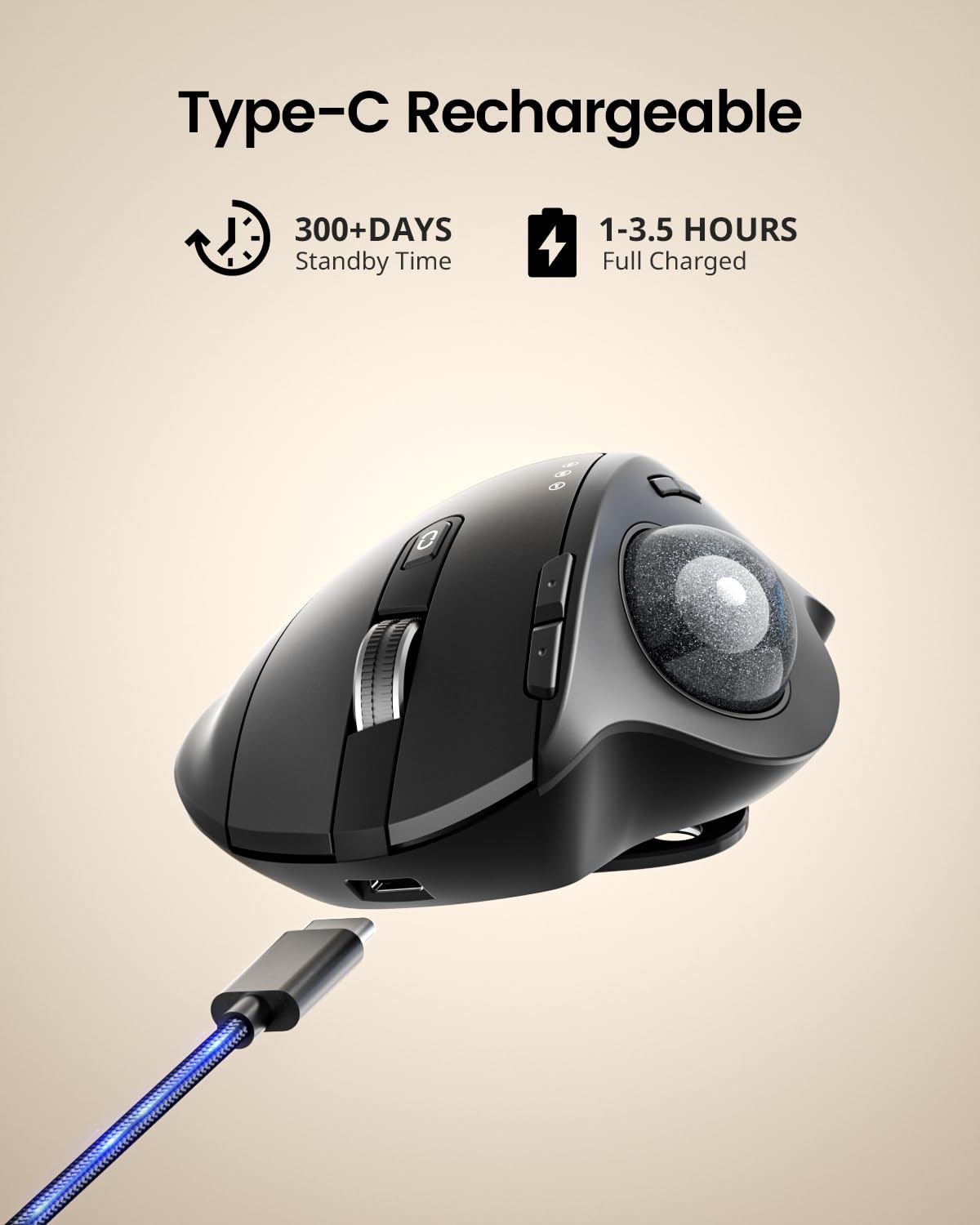Wireless Rechargeable Gray Trackball Mouse D1832