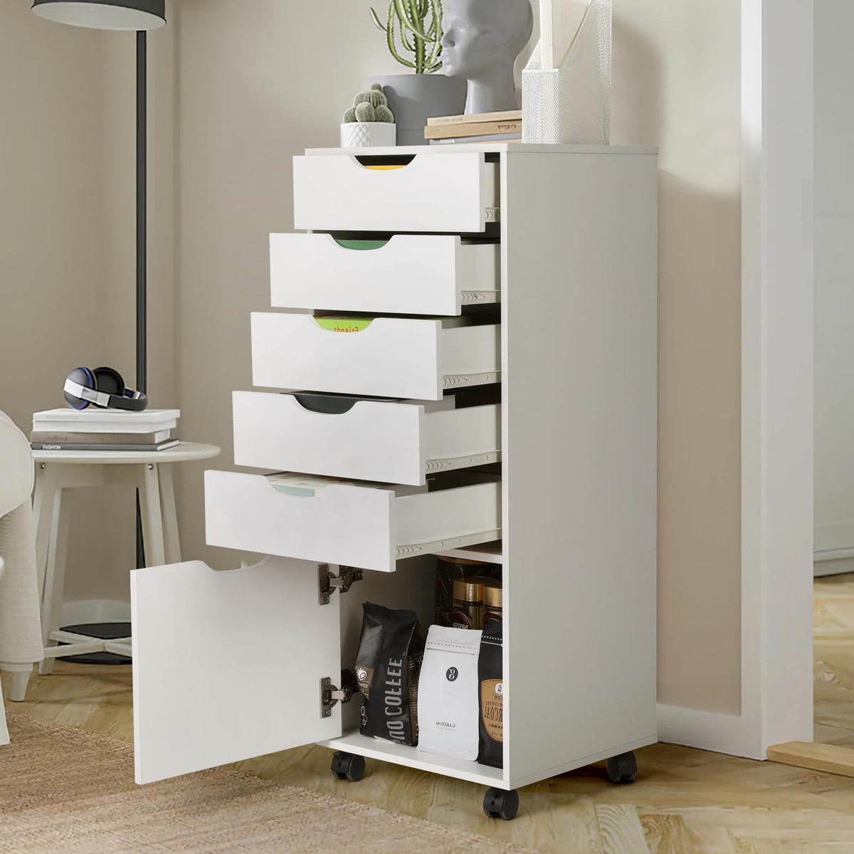 White 5 Drawer Mobile File Cabinet C981662