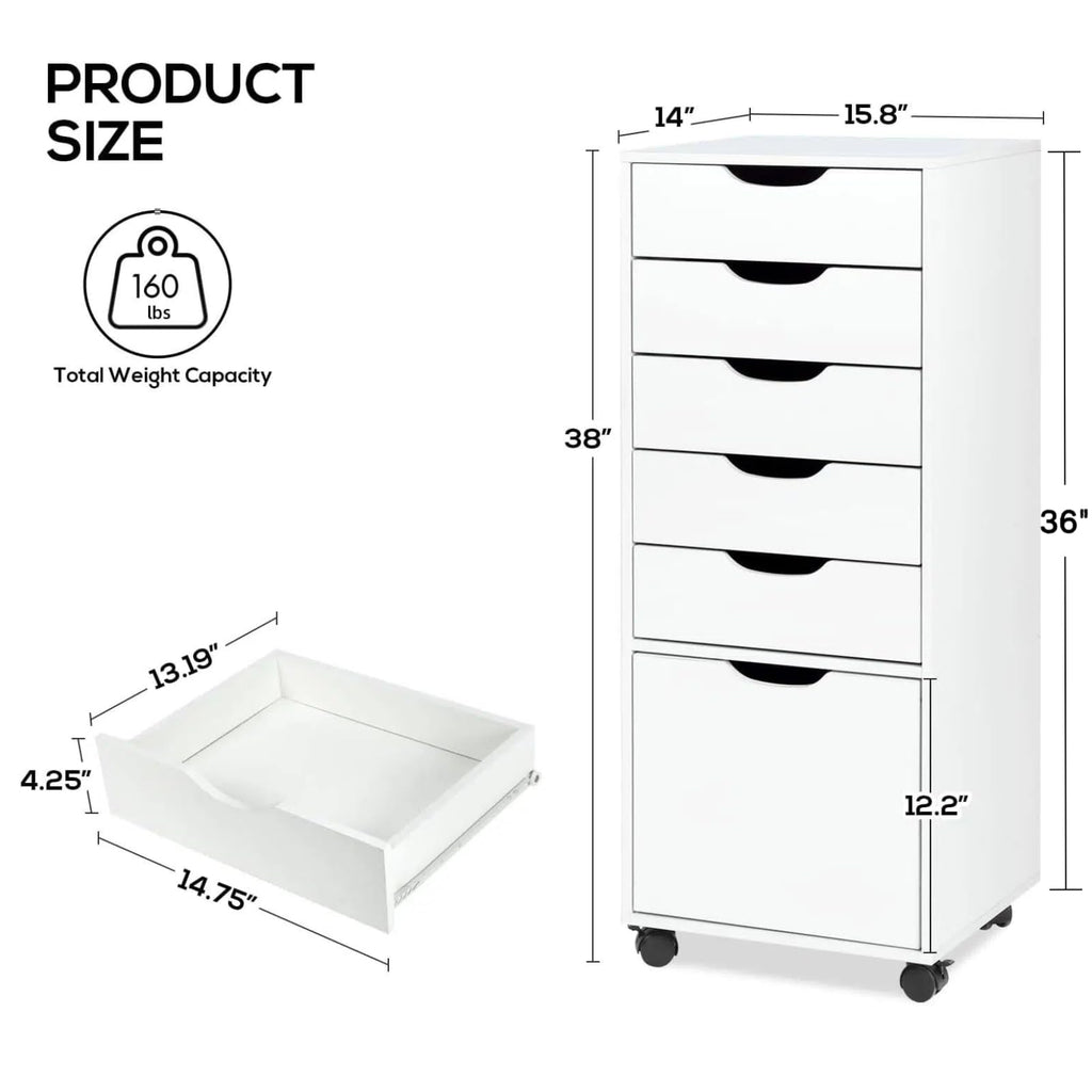 White 5 Drawer Mobile File Cabinet C981662
