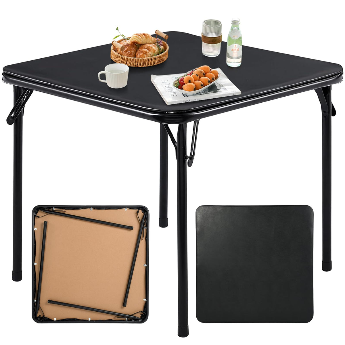 Square Folding Card Table 31.5 Inch PVC Top Metal Frame D236179