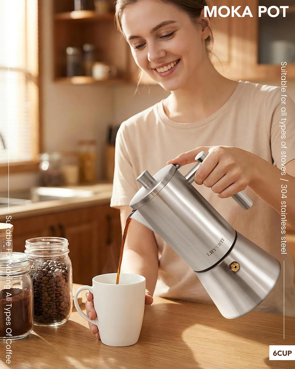 6 Cup Stainless Steel Stovetop Moka Pot L3849