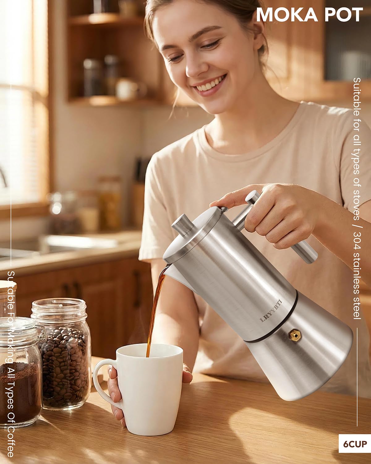 6 Cup Stainless Steel Stovetop Moka Pot L3849