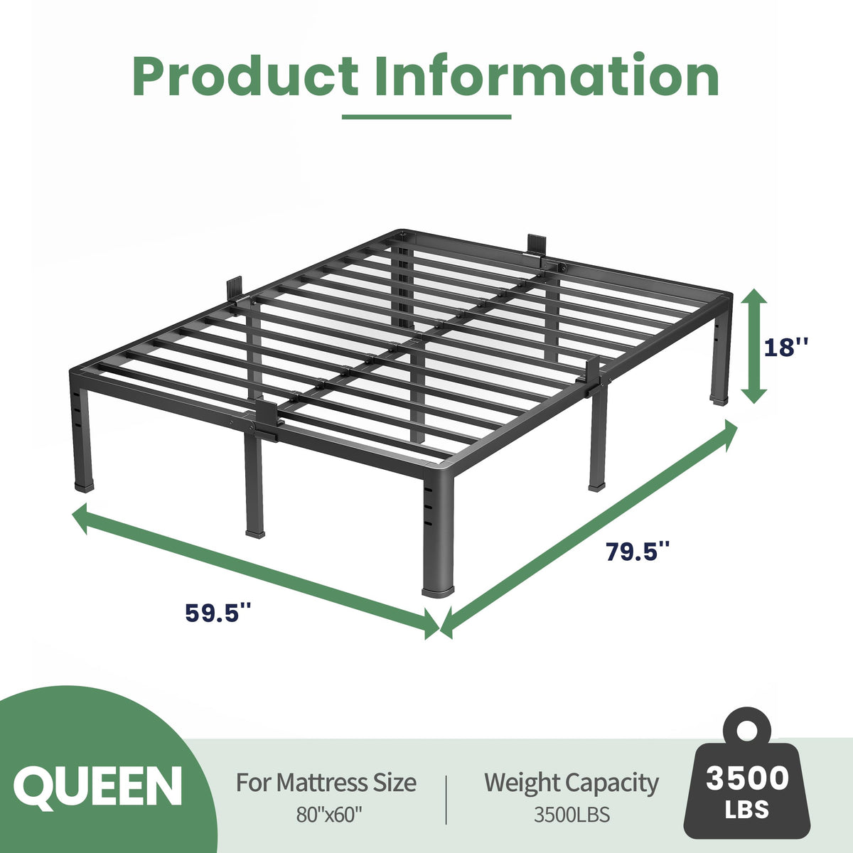 18 Inch Queen Size Metal Platform Bed Frame T633129