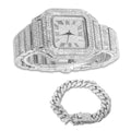 Men's Watch 18K Gold Platinum Plated 40MM Square Dial Diamond Wristband F5792