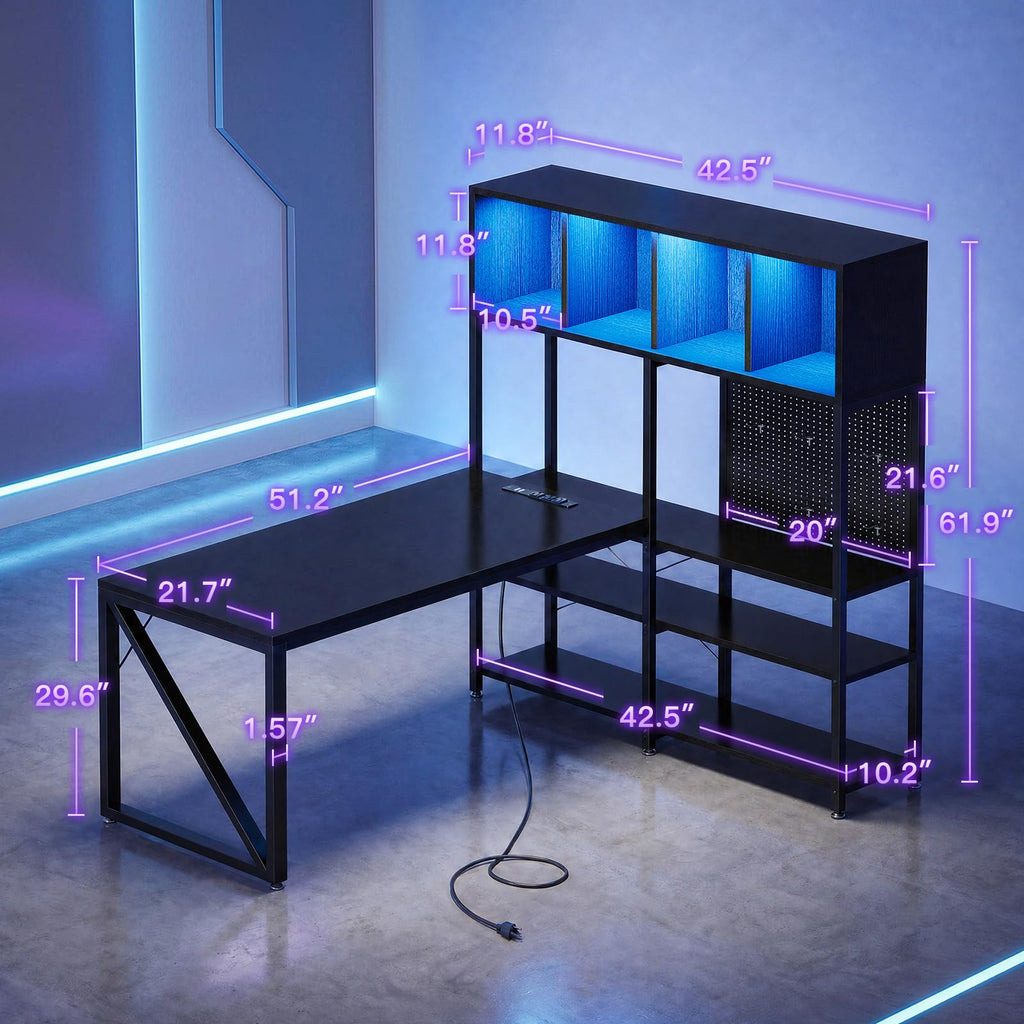 63" L Shaped Gaming Desk with Display Hutch E9190