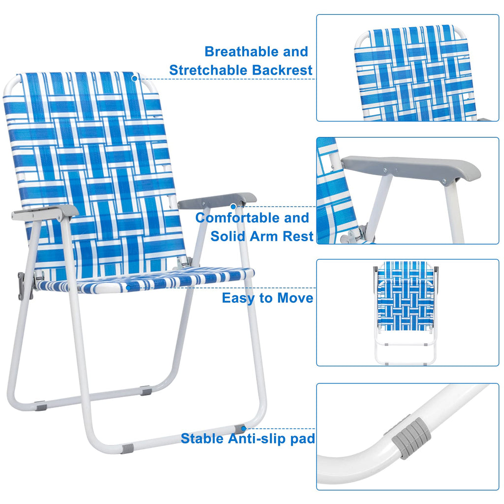 Set of 2 Blue & White Webbed Folding Chairs Y92618