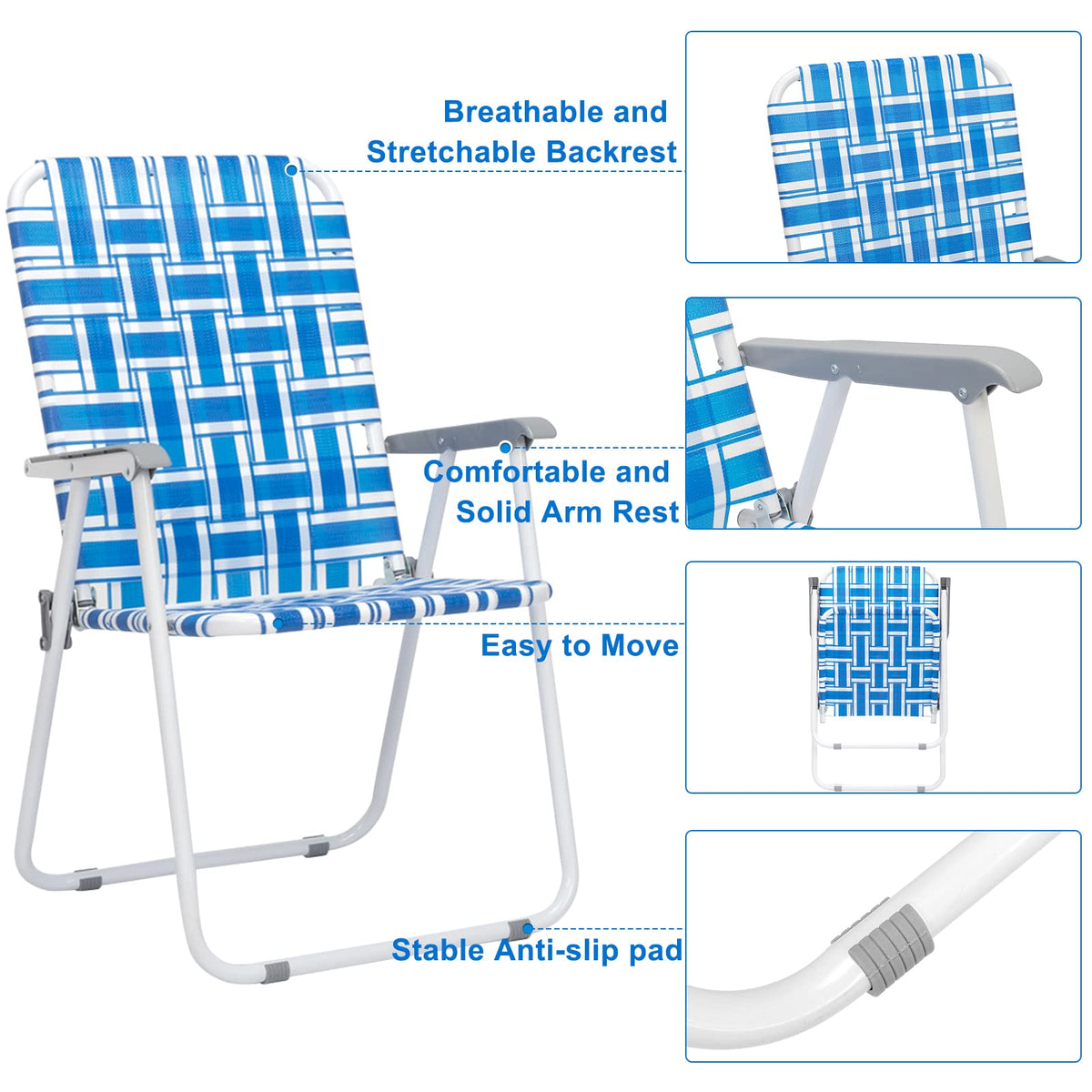 Set of 2 Blue & White Webbed Folding Chairs Y92618