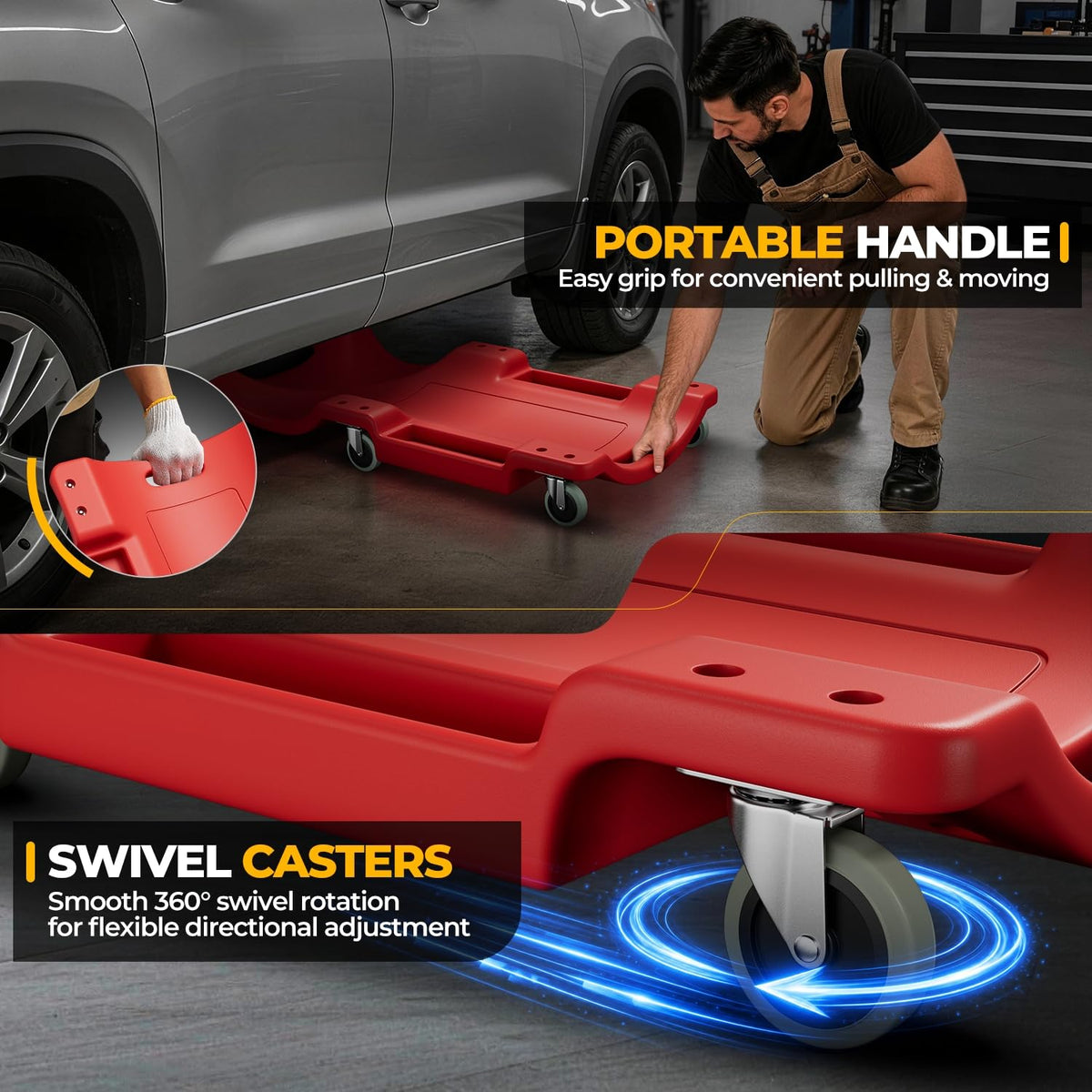40 in Low-Profile Rolling Mechanic Creeper, Red M155