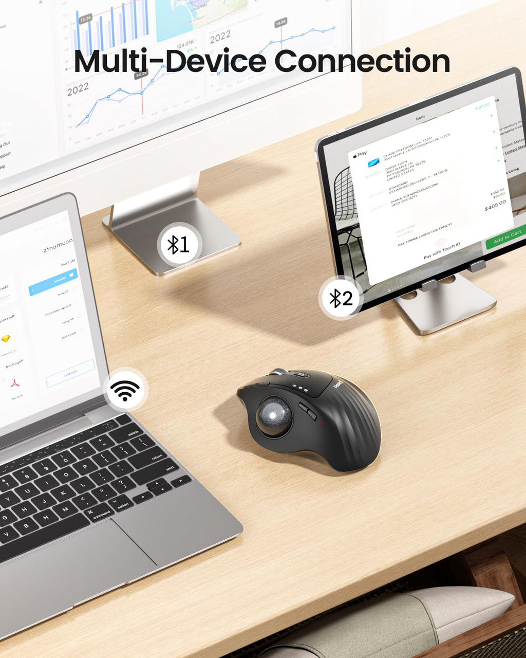 Wireless Rechargeable Gray Trackball Mouse D1832