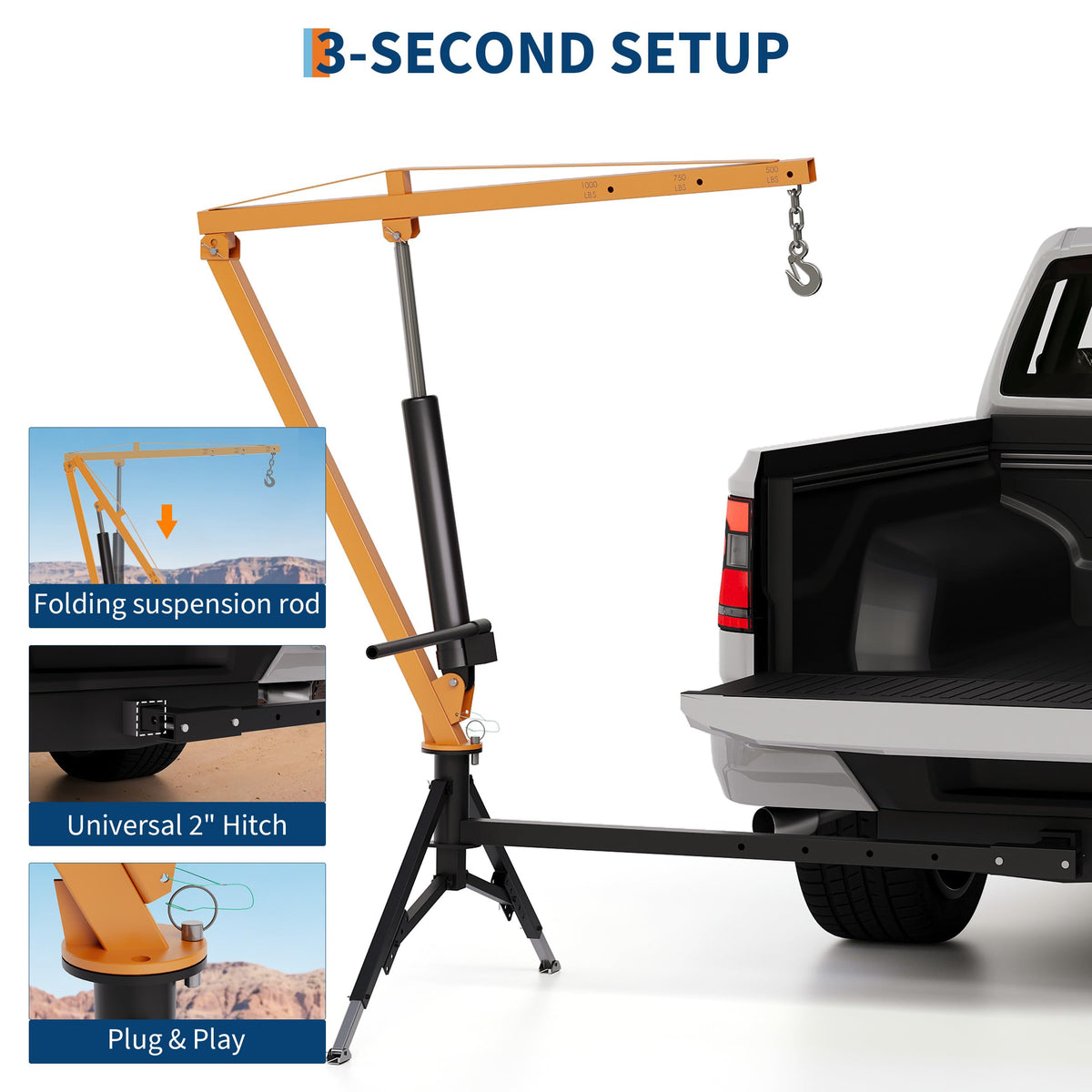Heavy Duty Hydraulic Hitch Mounted Truck Crane with 360 Degree Swivel Boom A34463