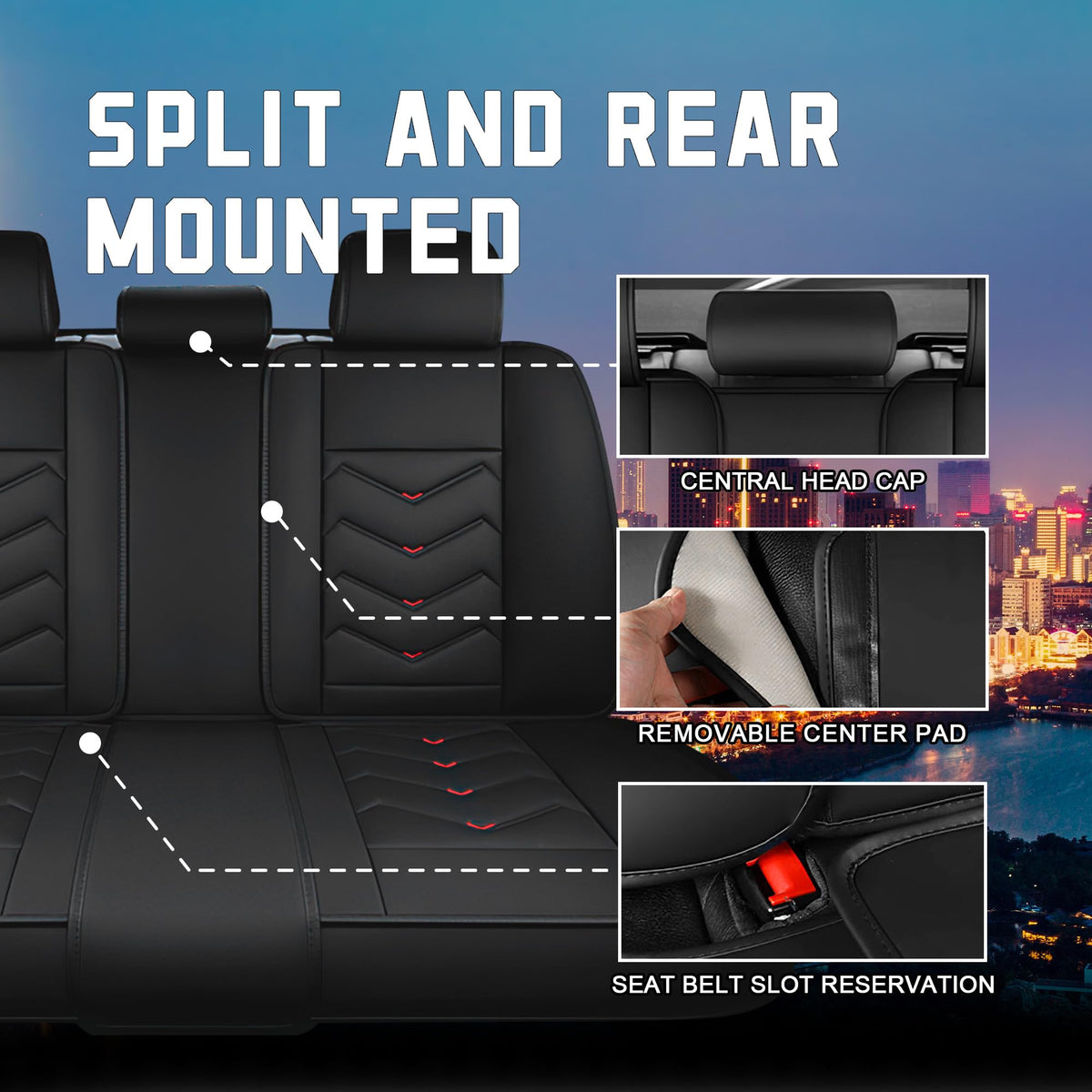 Black Red Nappa Leather Car Seat Covers Set P786