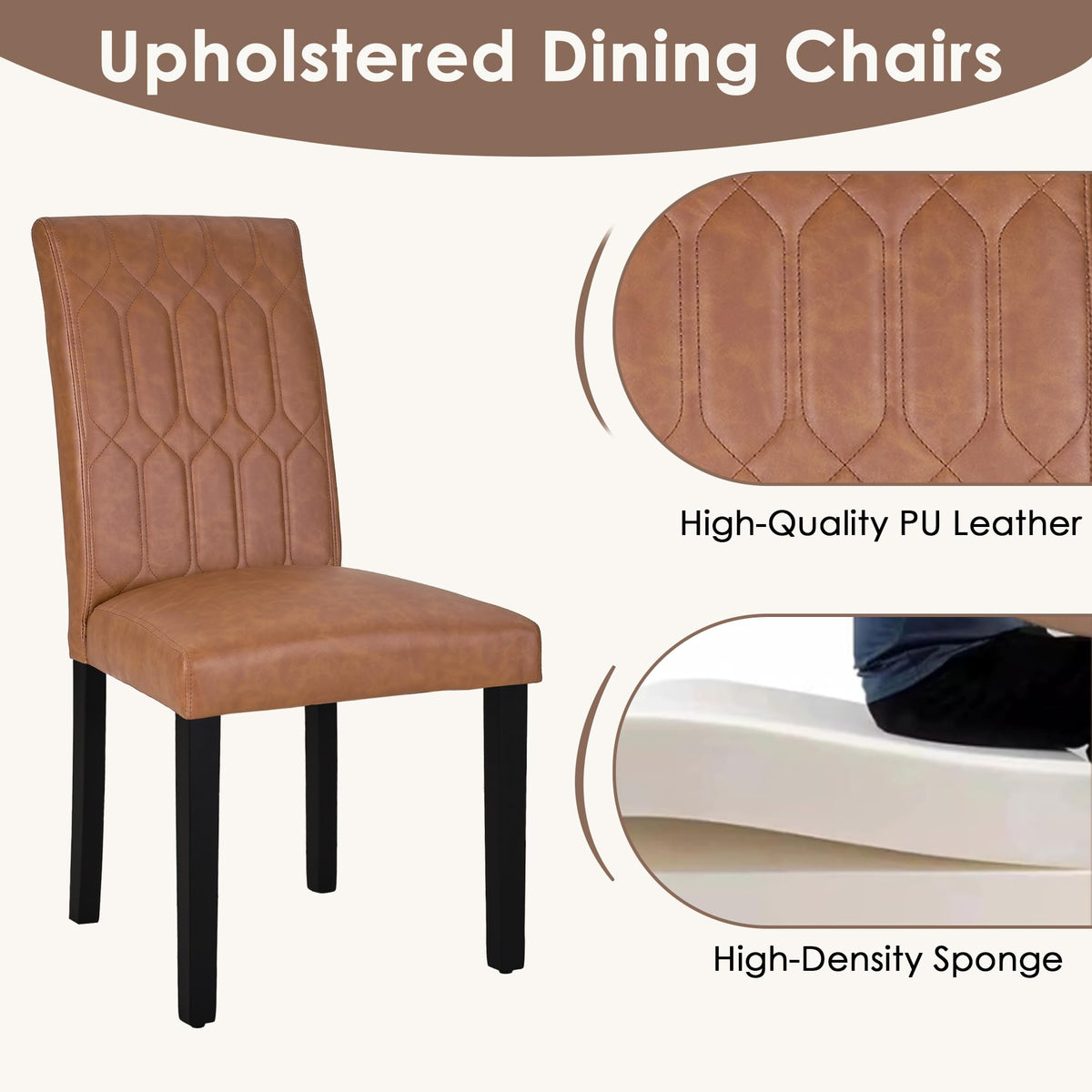 Upholstered Dining Chairs Set of 2 PU Leather Brown Z606
