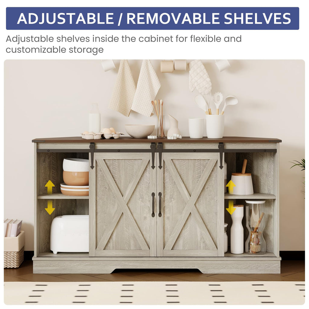 Corner TV Stand with Sliding Barn Door & Removable Shelves L242525