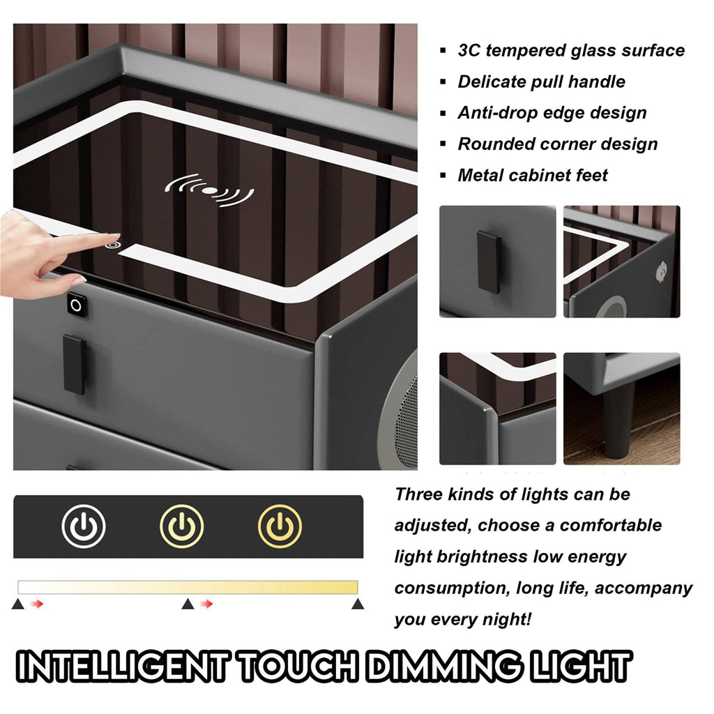 Gray Nightstands with Wireless Charging Station and USB Charging N8590