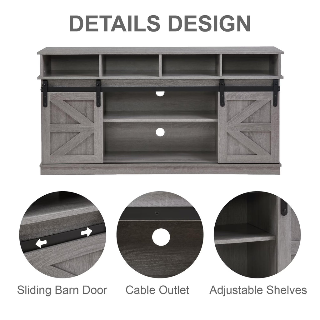 Grey Wood TV Stand with Sliding Barn Door F68252