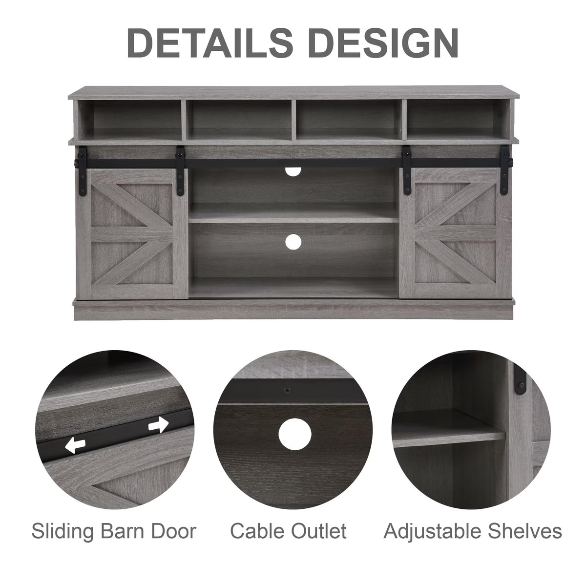 Grey Wood TV Stand with Sliding Barn Door F68252
