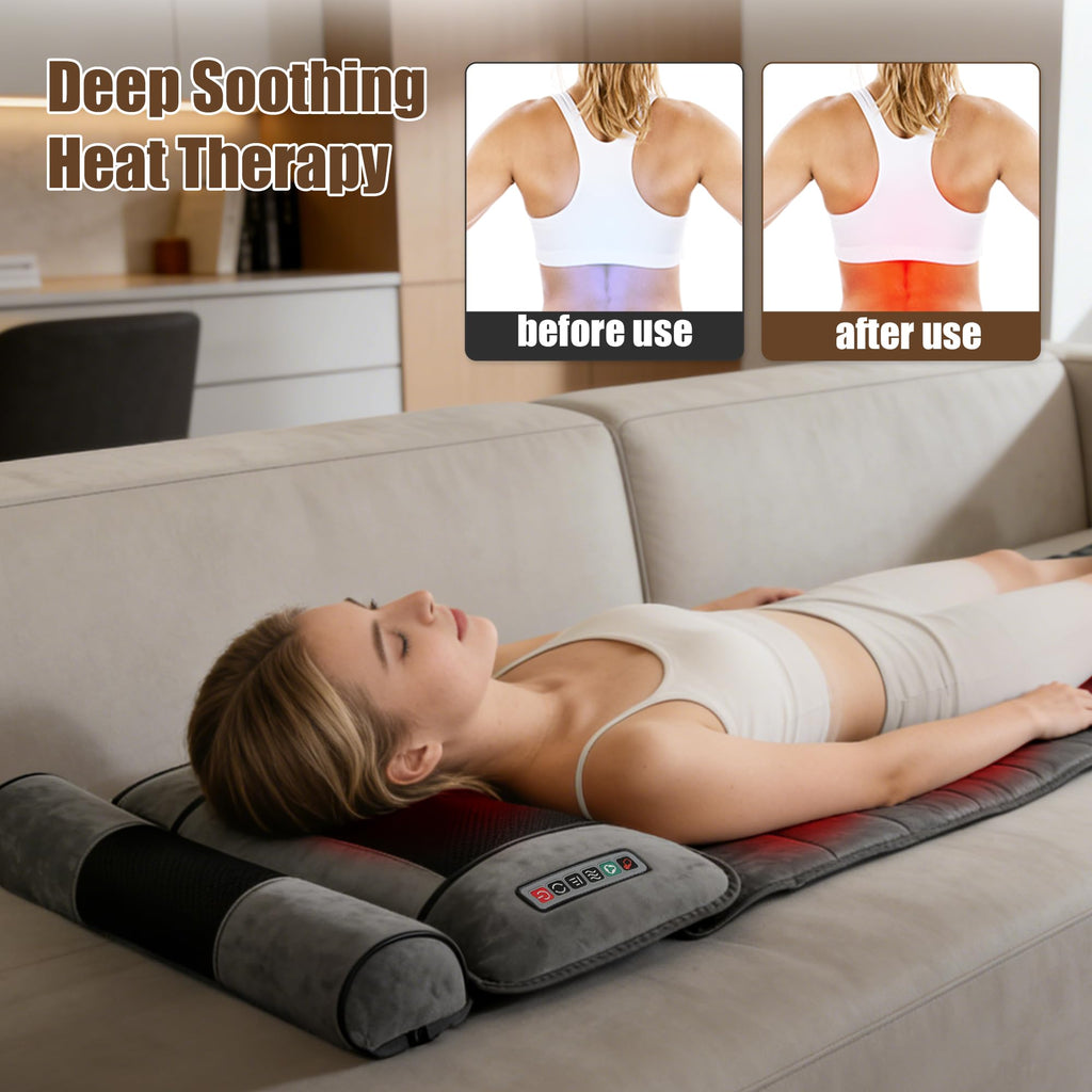 Full Body Massage Mat with Heat, 10 Vibrating Nodes, 9 Modes, 3 Heating Levels, Detachable Neck Foot Massager V28514
