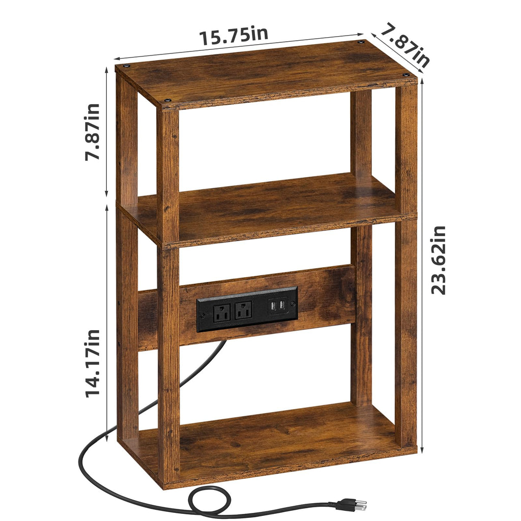 3-Tier Narrow Bedside Table with Charging Station D443