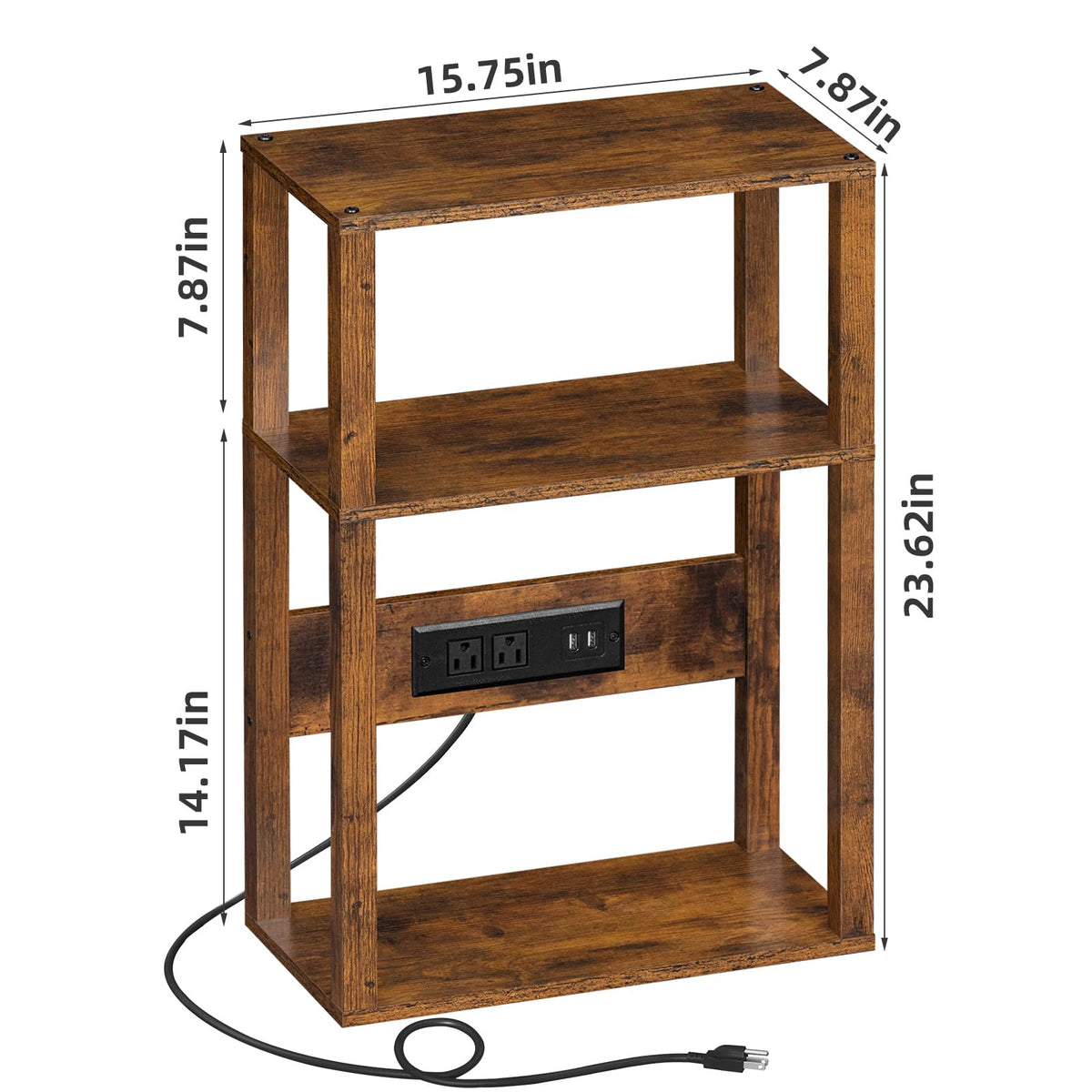 3-Tier Narrow Bedside Table with Charging Station D443
