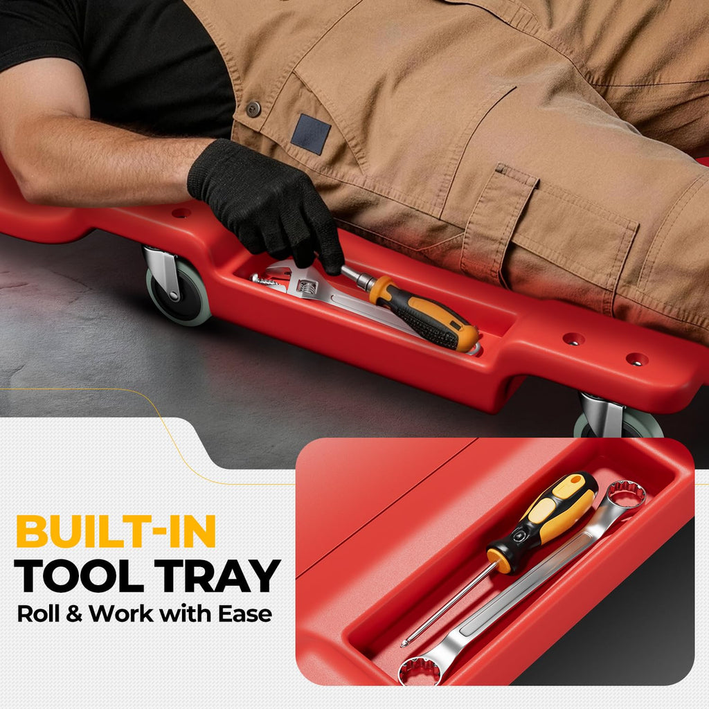 40 in Low-Profile Rolling Mechanic Creeper, Red M155