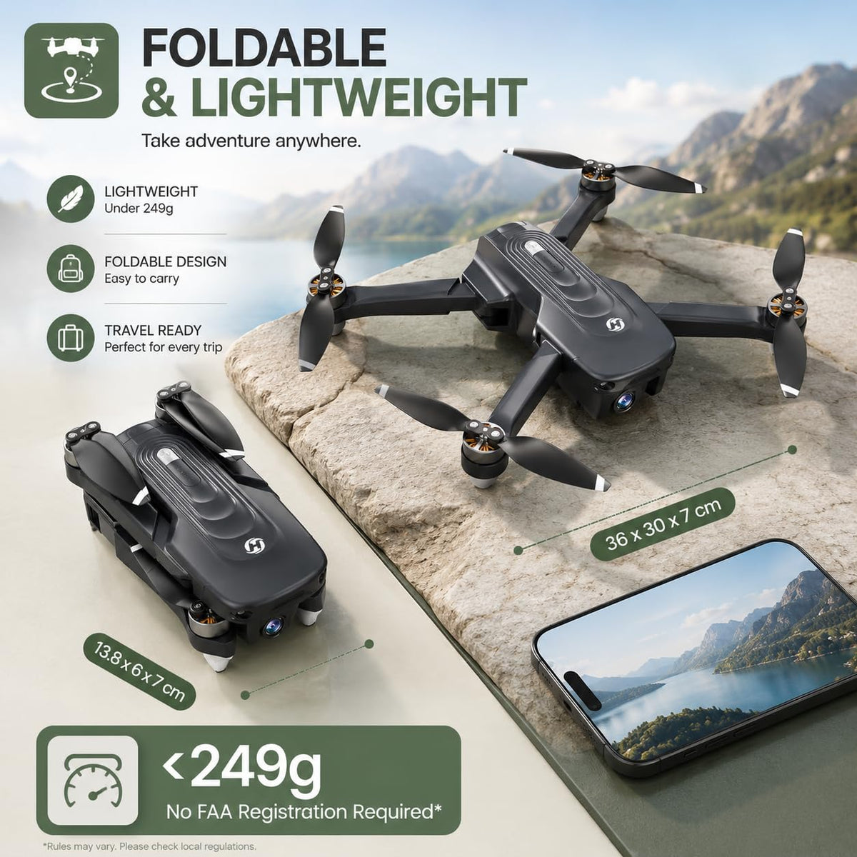 GPS Drone with 4K Camera, Under 249g Foldable RC Quadcopter N698101