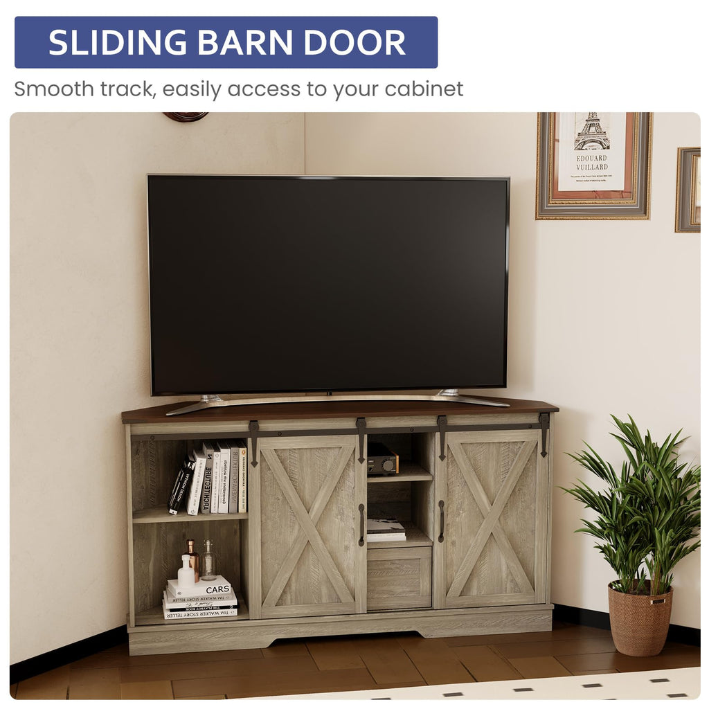 Corner TV Stand with Sliding Barn Door & Removable Shelves L242525