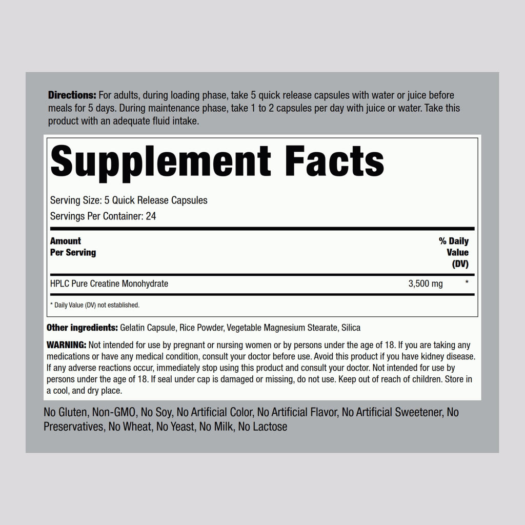 Creatine Monohydrate Capsules 3500 mg 120 Pills W391203
