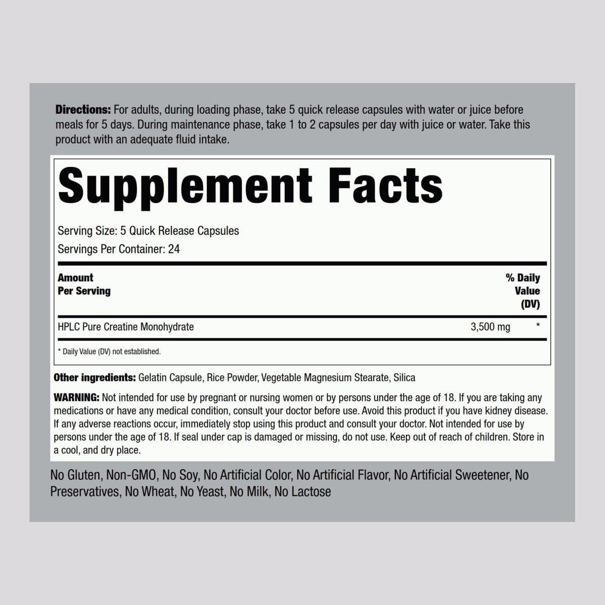 Creatine Monohydrate Capsules 3500 mg 120 Pills W391203