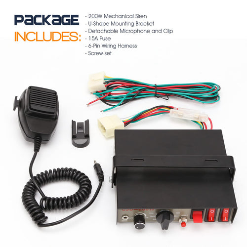 12V 200W 9 Tones Emergency Warning Siren PA System with Handheld Microphone V5579