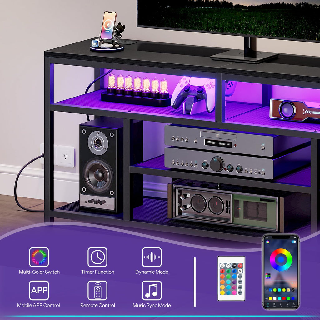 Black 4-Tier LED TV Stand with Charging Station A74160
