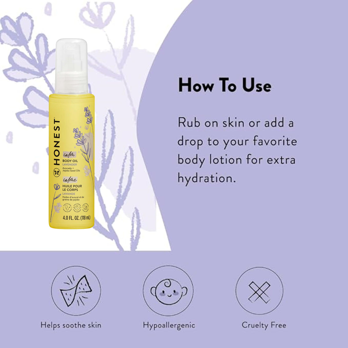 Hypoallergenic Lavender Infused Body Oil 4.0 fl oz D57639