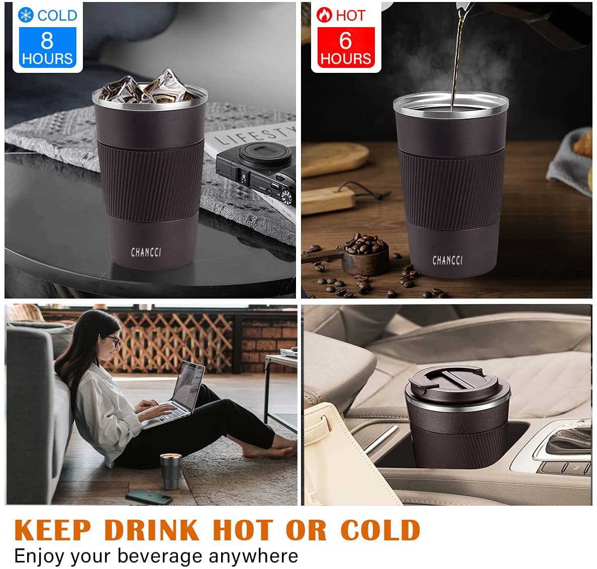 16 oz Insulated Stainless Steel Travel Coffee Mug with Screw Lid Y3797
