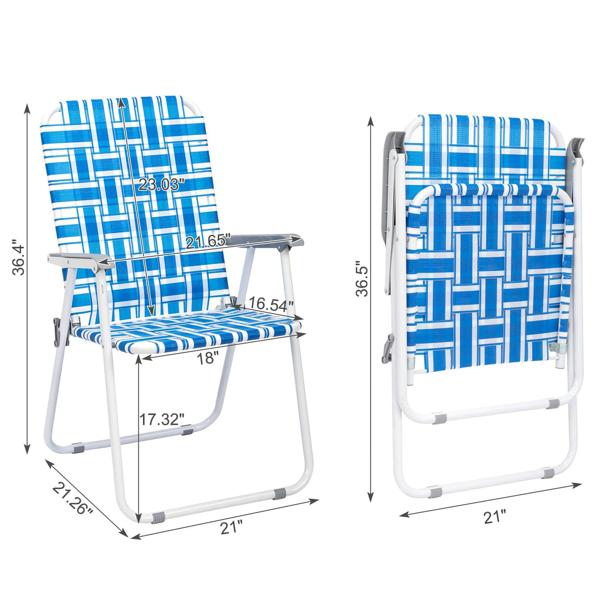 Set of 2 Blue & White Webbed Folding Chairs Y92618