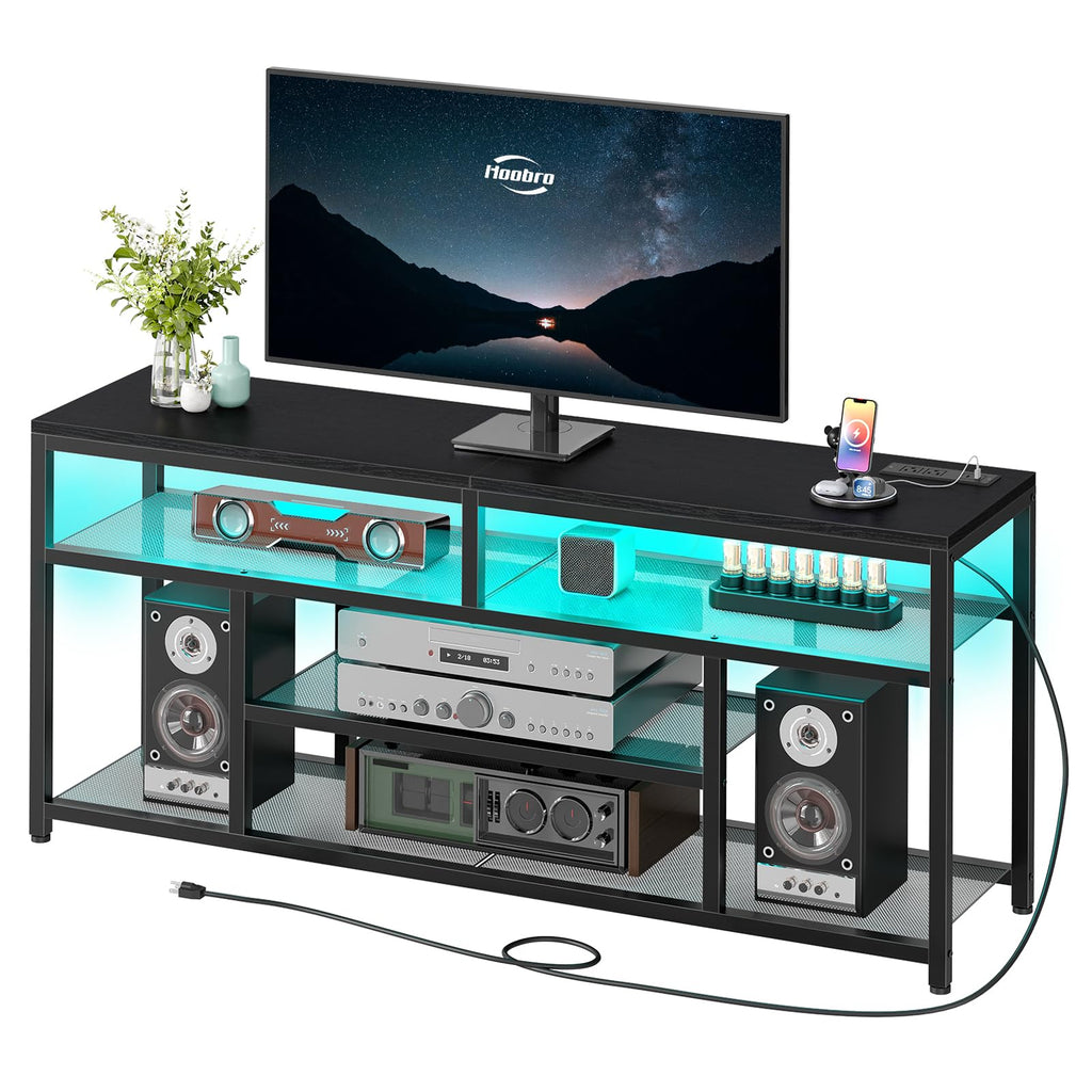 Black 4-Tier LED TV Stand with Charging Station A74160